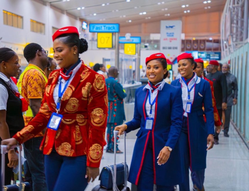 Air Peace: Reactions As Hostesses Dressed In Isi-Agu Outfits To London